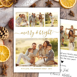 Cartão De Festividades Elegante Merry & Bright Dourado Script 4 Colagem d