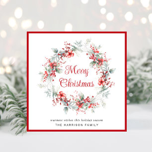 Cartão De Festividades Elegante Merry Christmas Wreath Watercolor