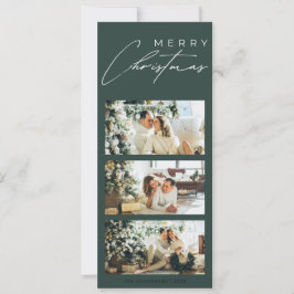 Cartão De Festividades Elegante Minimalista Colagem de 3 Fotos Verde Nata