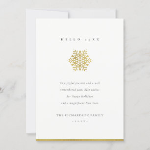 Cartão De Festividades Elegante Mínimo Faux Dourado Snowflake Hello 2022