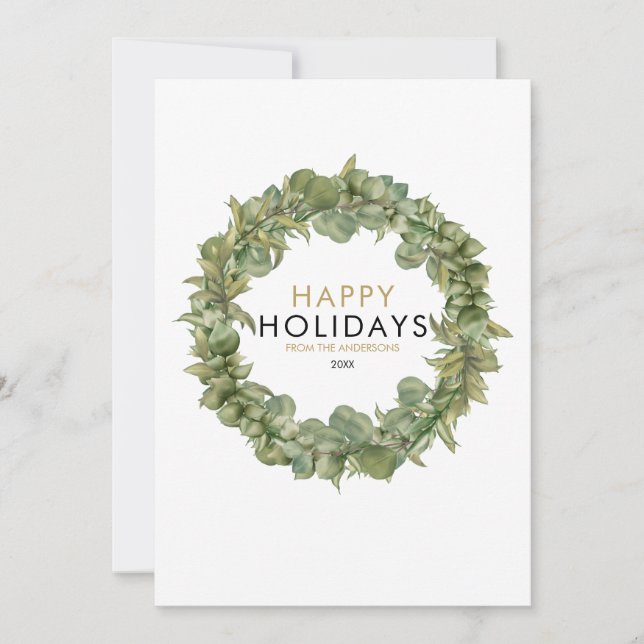 Cartão De Festividades Elegante Modern Greenery Wreath Christmas (Frente)