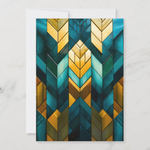 Cartão De Festividades Elegante Moderno Abstrato Dourado Verde-água Geomé