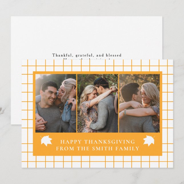Cartão De Festividades Elegante Moderno Ação de Graças Feliz Outono 3 Fot (Frente/Verso)