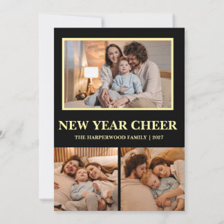 Cartão De Festividades Elegante Moderno Feliz Ano Novo Preto 3 Colagem
