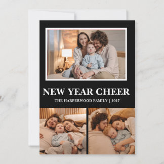 Cartão De Festividades Elegante Moderno Feliz Ano Novo Preto 3 Colagem