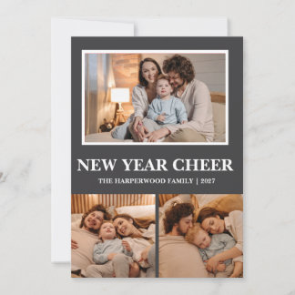 Cartão De Festividades Elegante Moderno Feliz Ano Novo Preto 3 Colagem