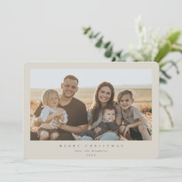 Cartão De Festividades Elegante Moldura Bege Minimalista Foto Única