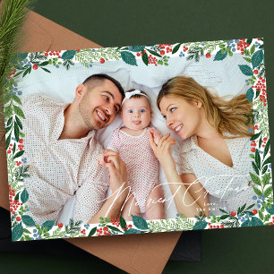 Cartão De Festividades elegante moldura de frutas natal foto mais alegre