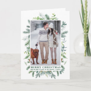 Cartão De Festividades Elegante Moldura de Pinheiro em Aquarela Casal Ver