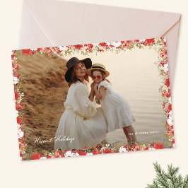 Cartão De Festividades elegante moldura floral para foto de natal feliz