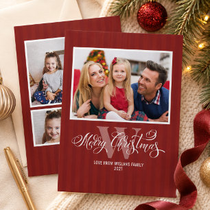 Cartão De Festividades Elegante Monograma Feliz Natal Família MultiFoto