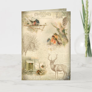Cartão De Festividades Elegante Natais vintages Russos Colagem Woodland