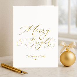 Cartão De Festividades Elegante Natal Alegre & Brilhante Dourado Script