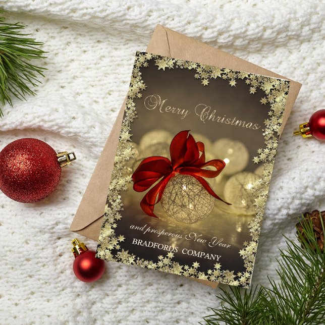 Cartão De Festividades Elegante Natal Balls Red Arco Stars Companhia (Criador carregado)