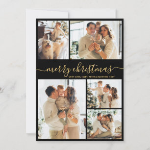 Cartão De Festividades Elegante Natal com Foto Script Preto e Dourado 5