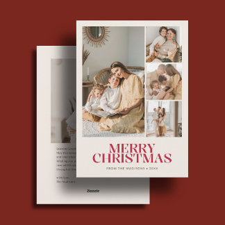 Cartão De Festividades Elegante Natal Feliz 5 Foto Branco Marfim Vermelho