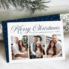 Cartão De Festividades Elegante Natal Feliz Marinha Caligrafia 3 Foto