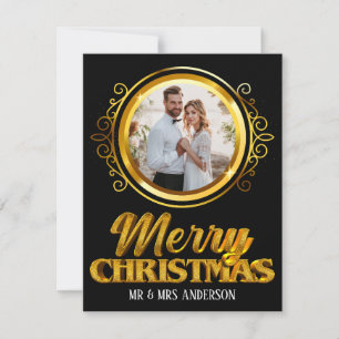 Cartão De Festividades Elegante Natal Feliz Sr. e Sra. Preto e Dourado 3D