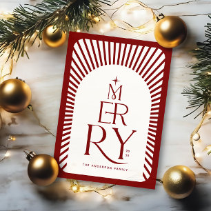 Cartão De Festividades Elegante Natal Feliz Vintage Vermelho e Branco