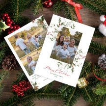 Elegante Natal Folhagem Aquarela Quatro Fotos