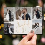 Cartão De Festividades Elegante Natal JULTO com Várias Fotografias<br><div class="desc">Os cartões de natal de Natal com fotos múltiplas apresentam seus nomes e a palavra Joyful em letras quentes em um fundo off-white. Basta carregar suas fotos favoritas e adicionar sua personalização no verso. Selecione Alta definição para melhor qualidade de foto. O Serviço de Design ao Vivo pode ajudá-lo com...</div>