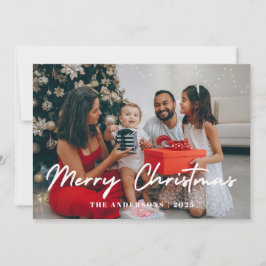 Cartão De Festividades Elegante Natal Minimalista | Foto de Família Moder