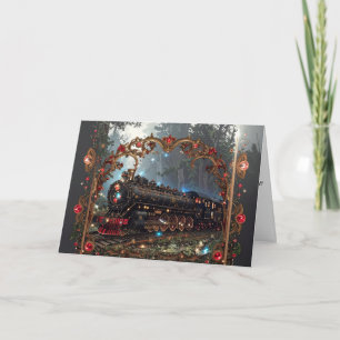 Cartão De Festividades Elegante Natal Nostalgia Vitoriana Trem a Vapor