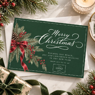 Cartão De Festividades Elegante Natal Personalizado Logo Negócios