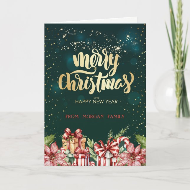 Cartão De Festividades Elegante Natal Vermelho Apresenta Poinsettia (Frente)