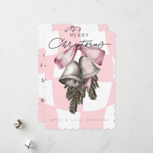 Cartão De Festividades Elegante Natal Vintage Retro Xadrez Rosa