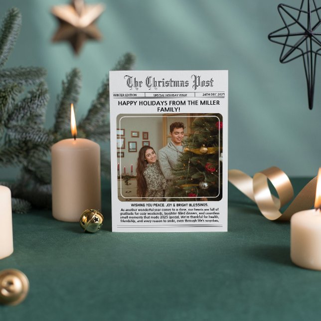 Cartão De Festividades Elegante Newsletter Moderno Colagem de Fotos de Na (newspaper elegant year in review black and white classic vintage unique classic fun modern)