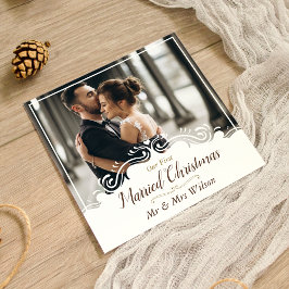 Cartão De Festividades Elegante Nosso Primeiro Natal de Casados com Uma F