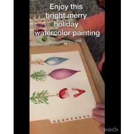 Cartão De Festividades Elegante Original Watercolor Red Greenery Natal