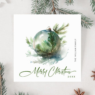 Cartão De Festividades Elegante Ornamentação de Natal em Aquarela Saudaçã