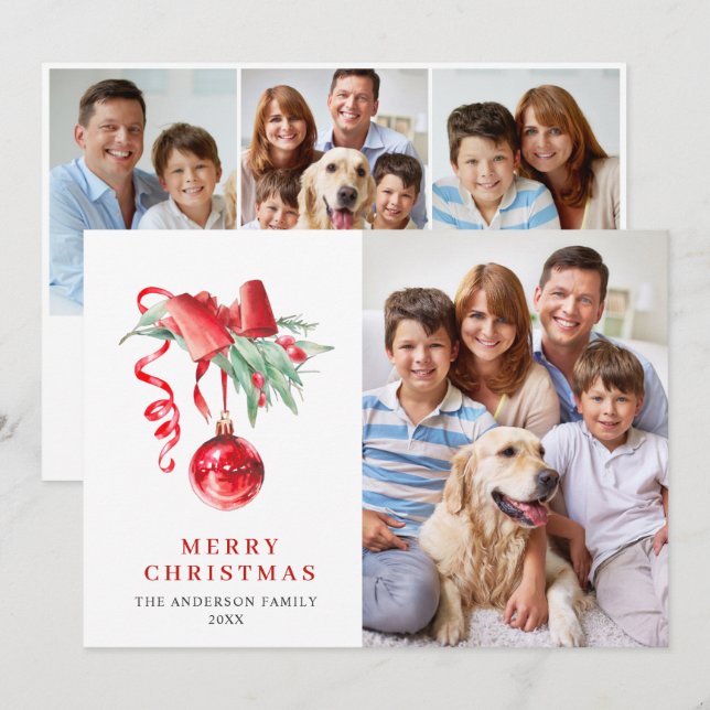 Cartão De Festividades Elegante Ornamentação Vermelha Natal Saudação 4 FO (Frente/Verso)