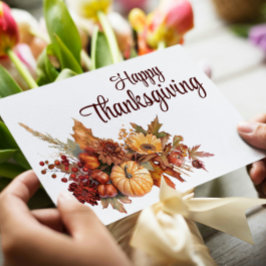 Cartão De Festividades Elegante Outono Branco Feliz Dia de Ação de Graças