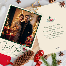 Cartão De Festividades Elegante Photo Watercolor Pines Feliz Natal