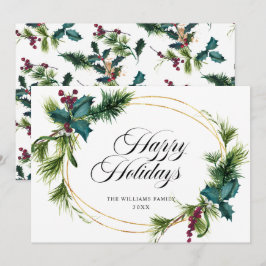 Cartão De Festividades Elegante Pine Fir Holly Berry Saudação de Natal