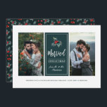 Cartão De Festividades Elegante Pintado Holly | Foto de Natal casada<br><div class="desc">Esses belos cartões com fotos de feriado apresentam dois modelos de fotos e elementos de design na moda holly. Perfeito para os recém-casados!</div>
