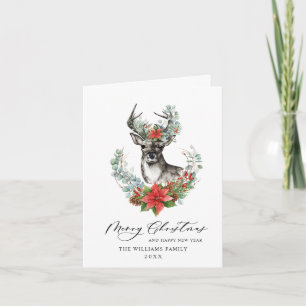 Cartão De Festividades Elegante Poinsettia de Veado Feliz Natal Saudação