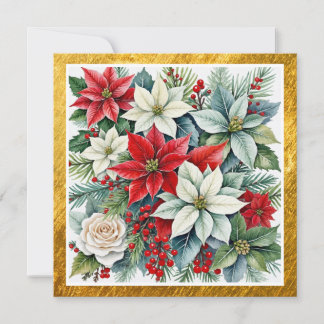 Cartão De Festividades Elegante Poinsettia em Aquarela & Corporativo Dour