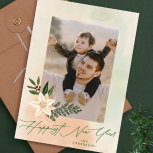 Cartão De Festividades Elegante Poinsettia Foto Mais Feliz Ano Novo