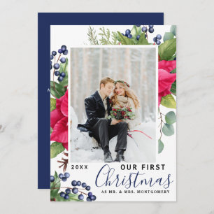 Cartão De Festividades Elegante Poinsettia Foto Nosso Primeiro Azul De Na