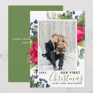 Cartão De Festividades Elegante Poinsettia Foto Nosso Primeiro Verde De N