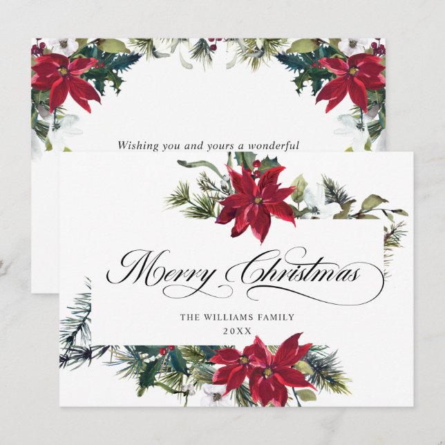 Cartão De Festividades Elegante Poinsettia Mistletosaudação de Natal (Frente/Verso)