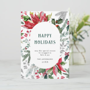 Cartão De Festividades Elegante Poinsettia Natal Visco Saudações