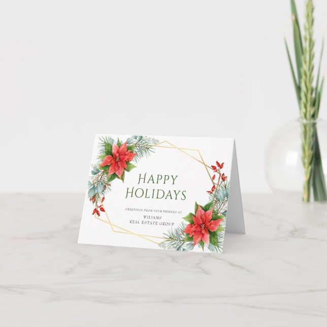 Cartão De Festividades Elegante Poinsettia Saudação Corporativa de Natal (Frente)