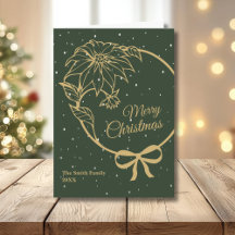 Elegante Poinsettia Verde de Natal Dobrada Alegre