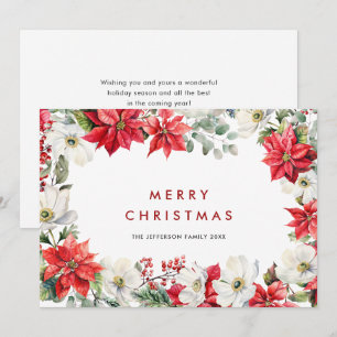 Cartão De Festividades Elegante Poinsettia Vermelha Feliz Saudação de Nat