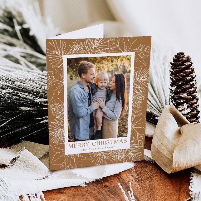 Cartão De Festividades Elegante Poinsettias e Pinecones 2 Foto (Criador carregado)